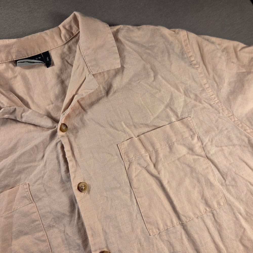 ASOS DESIGN Men 2XL Pink Linen Blend Short Sleeve Camp Collar Button Down Shirt